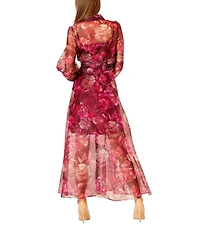Julia Jordan Floral Print Organza Long Sleeve Shirt Dress