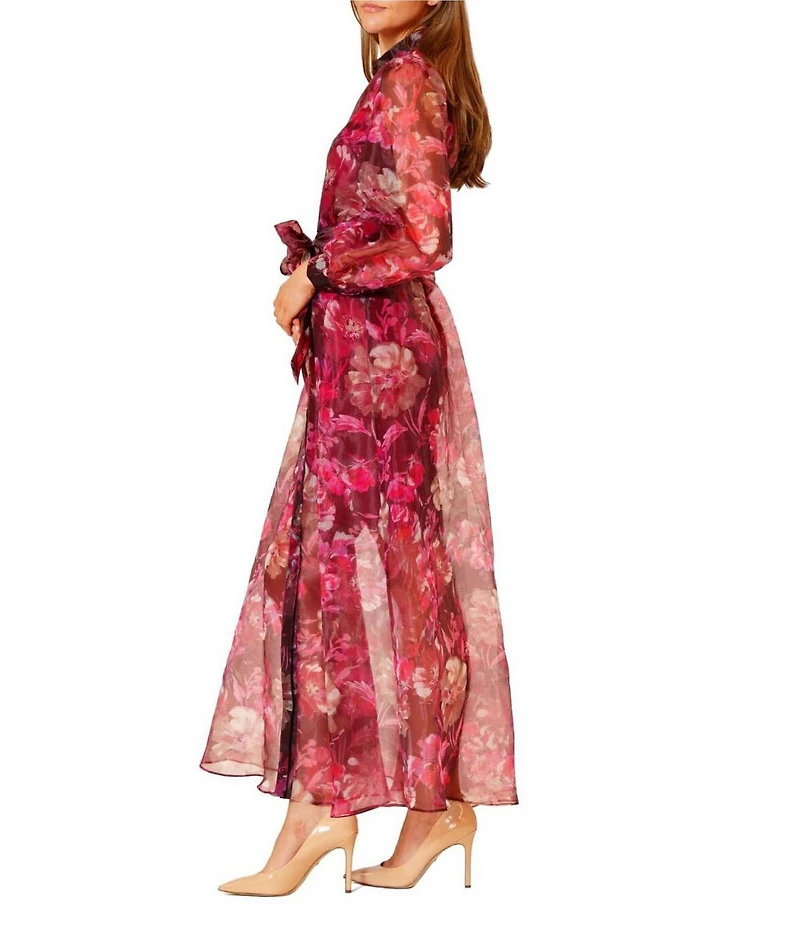 Julia Jordan Floral Print Organza Long Sleeve Shirt Dress