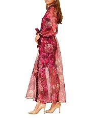 Julia Jordan Floral Print Organza Long Sleeve Shirt Dress