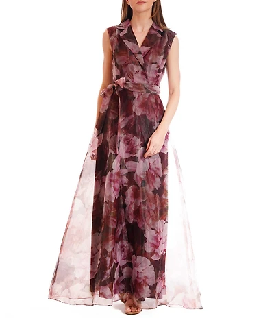 Julia Jordan Floral Printed Sleeveless Self Tie Sash Shirt Dress