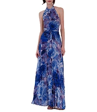 Julia Jordan Halter Neck Floral Pleated Maxi Dress