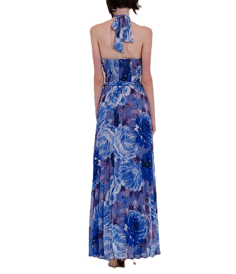 Julia Jordan Halter Neck Floral Pleated Maxi Dress