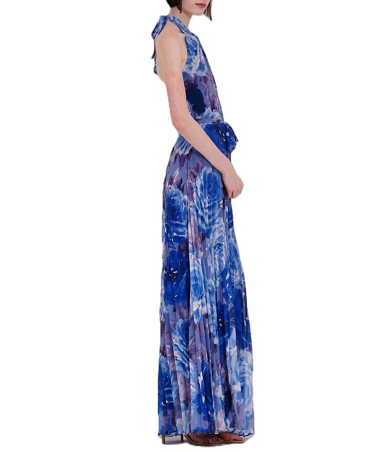 Julia Jordan Halter Neck Floral Pleated Maxi Dress