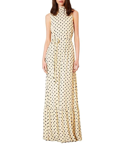 Julia Jordan Mesh Halter Polka Dot Maxi Dress