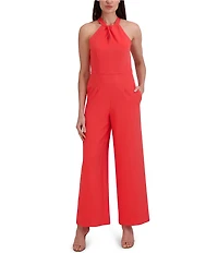 Julia Jordan Halter Twist Neck Sleeveless Pocketed Jumpsuit