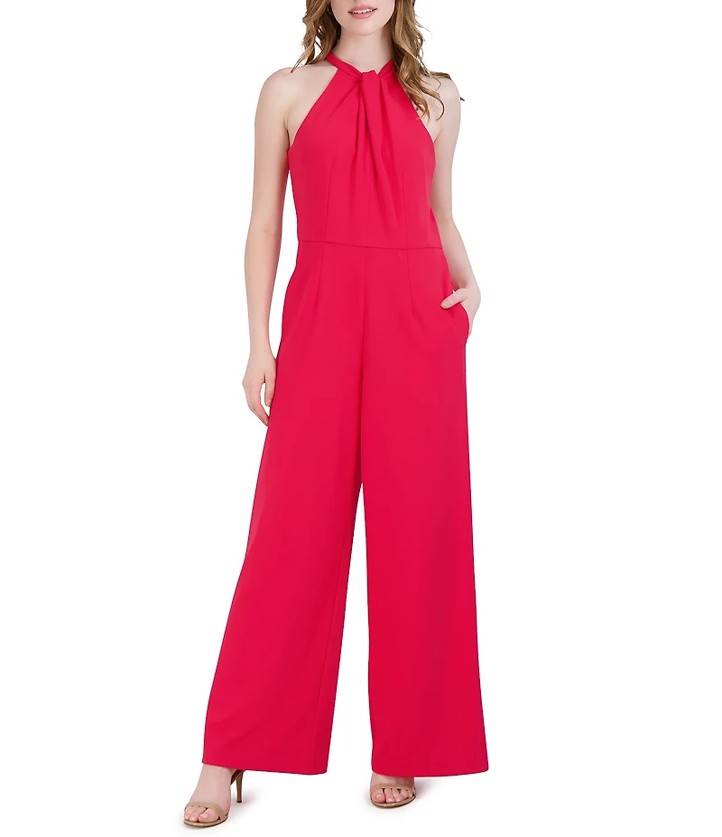 Julia Jordan Halter Twist Neck Sleeveless Pocketed Jumpsuit