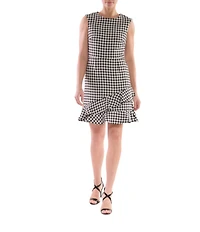Julia Jordan Houndstooth Crew Neck Sleeveless Ruffle Hem Mini Dress