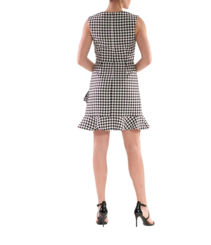 Julia Jordan Houndstooth Crew Neck Sleeveless Ruffle Hem Mini Dress