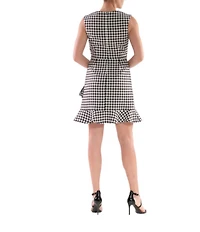 Julia Jordan Houndstooth Crew Neck Sleeveless Ruffle Hem Mini Dress