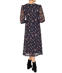 Julia Jordan Illusion Long Sleeve Dotted Chiffon Button Front Dress