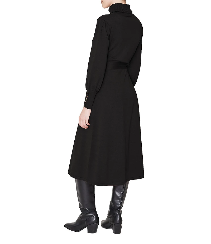 Julia Jordan Knit Long Sleeve Belted Turtleneck Sheath Midi Dress