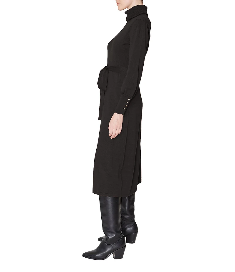 Julia Jordan Knit Long Sleeve Belted Turtleneck Sheath Midi Dress