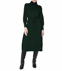 Julia Jordan Knit Long Sleeve Belted Turtleneck Sheath Midi Dress