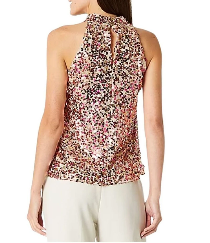 Julia Jordan Knot Halter Neck Sequin Mesh Top