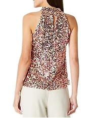 Julia Jordan Knot Halter Neck Sequin Mesh Top