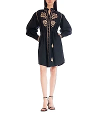 Julia Jordan Long Sleeve Embroidered Self Tie A-Line Shirt Dress