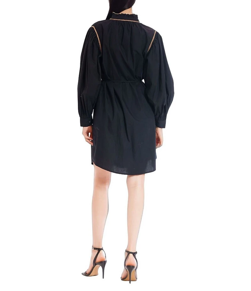 Julia Jordan Long Sleeve Embroidered Self Tie A-Line Shirt Dress