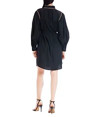 Julia Jordan Long Sleeve Embroidered Self Tie A-Line Shirt Dress