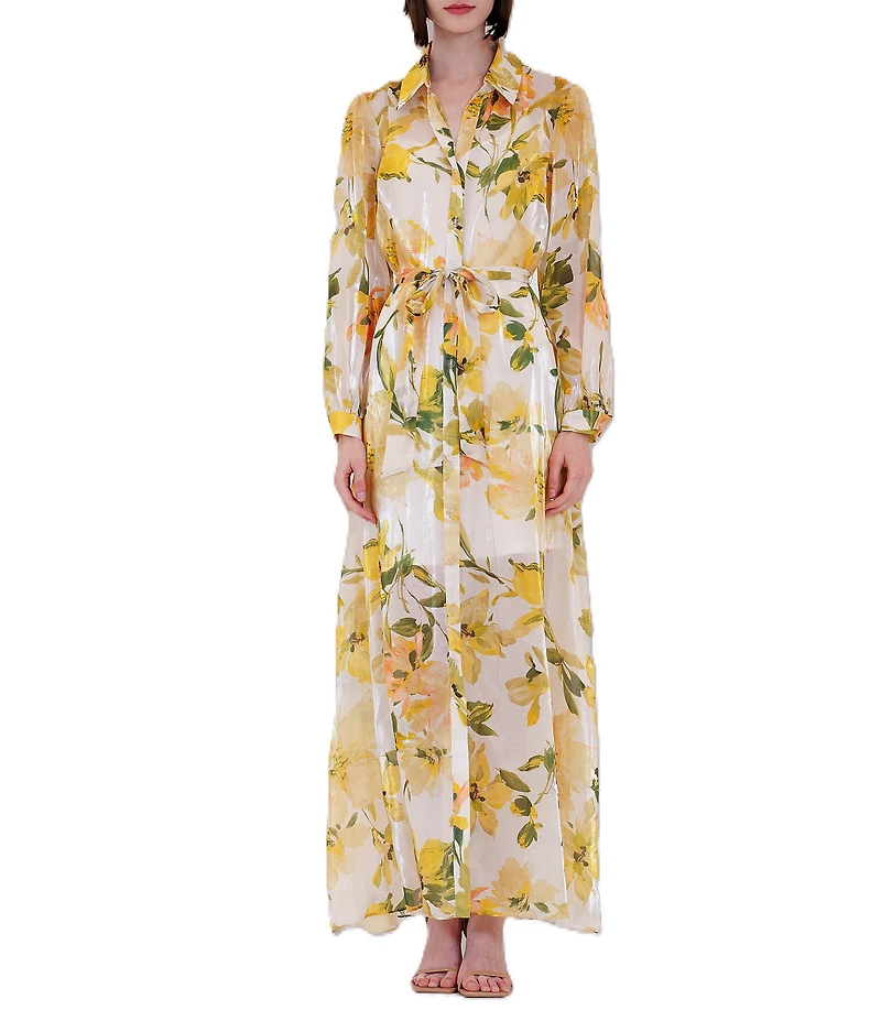 Julia Jordan Long Sleeve Floral Organza Shirt Dress