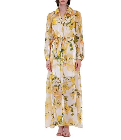 Julia Jordan Long Sleeve Floral Organza Shirt Dress