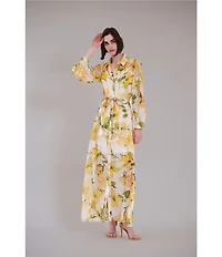 Julia Jordan Long Sleeve Floral Organza Shirt Dress
