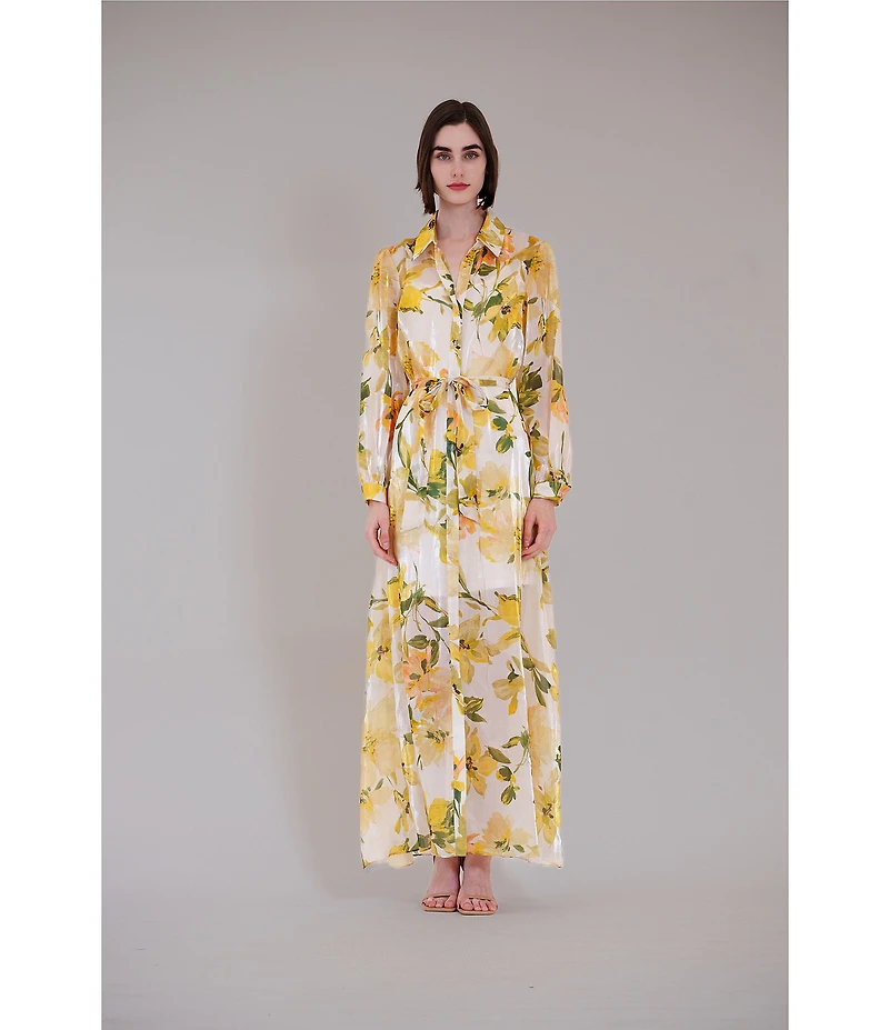 Julia Jordan Long Sleeve Floral Organza Shirt Dress