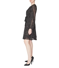 Julia Jordan Long Sleeve Foil Chiffon Short Dress