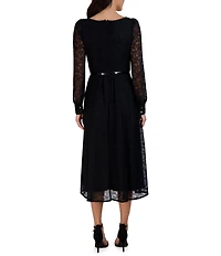 Julia Jordan Long Sleeve Lace Scoop Neck Belted Midi Dress