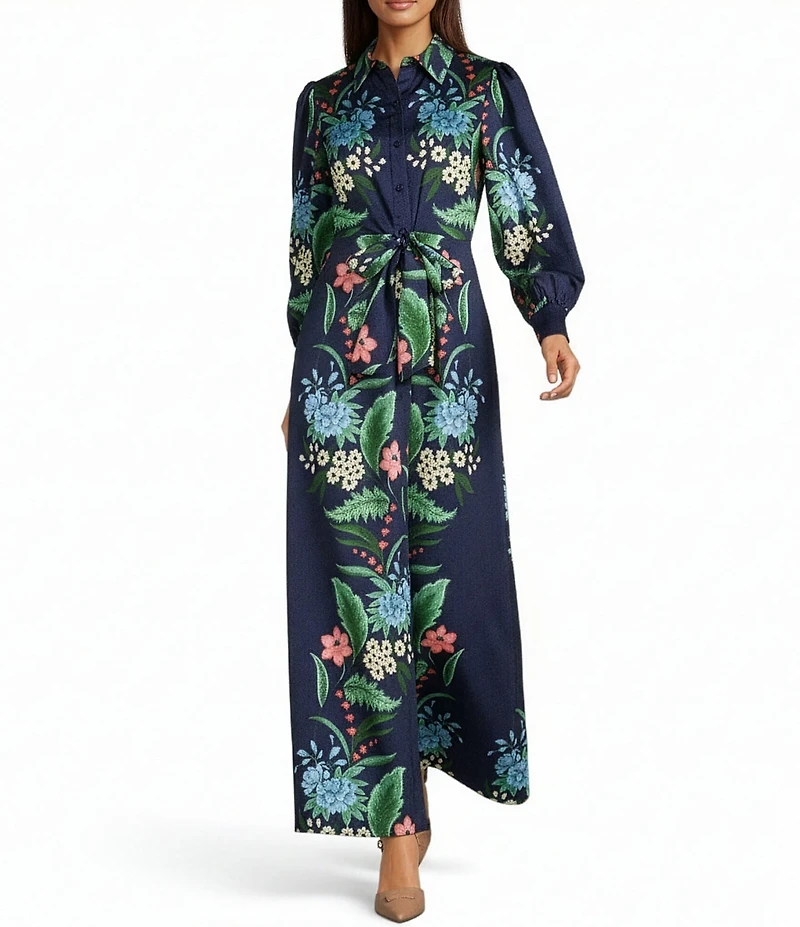 Julia Jordan Long Sleeve Self Tie At Waist Maxi Shirt Dress