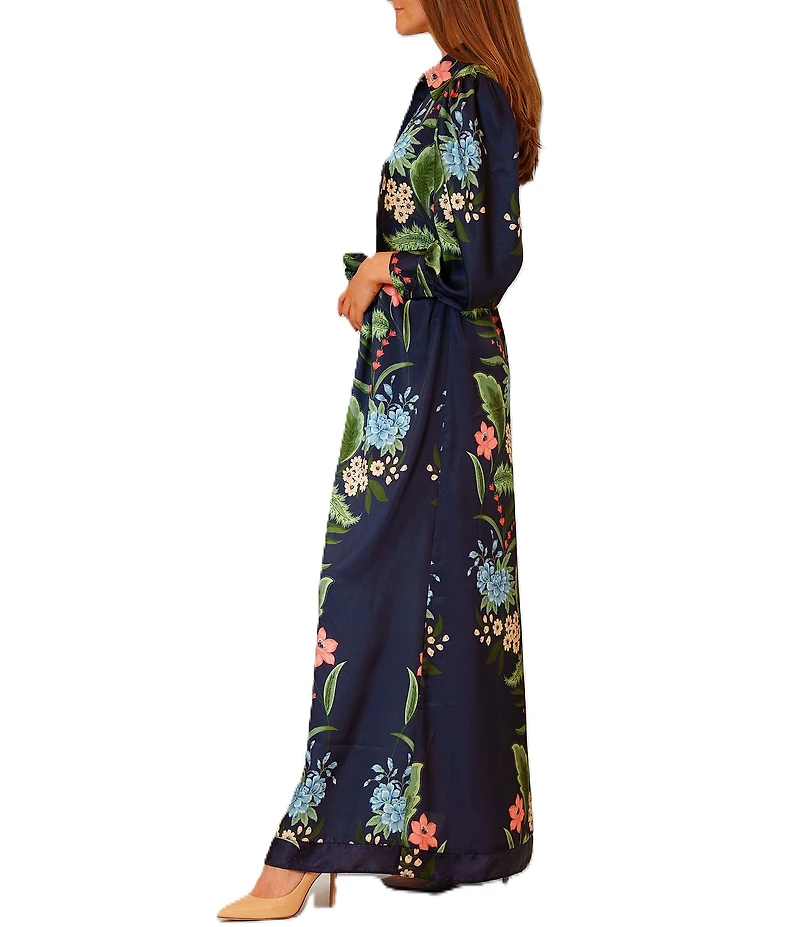 Julia Jordan Long Sleeve Self Tie At Waist Maxi Shirt Dress