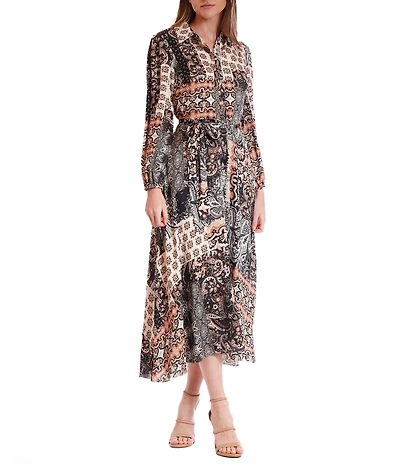 Julia Jordan Long Sleeve Shirt Dress With Self Tie Sash