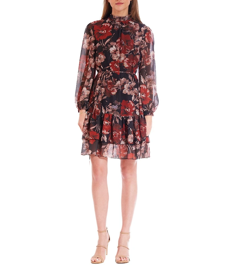 Julia Jordan Long Sleeve Short Dress With Ruffle Collar
