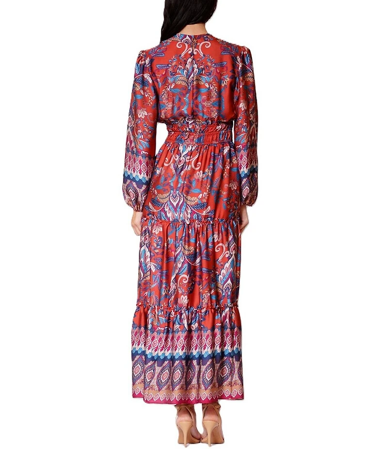 Julia Jordan Long Sleeve V-Neck Tiered Maxi Dress