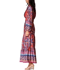 Julia Jordan Long Sleeve V-Neck Tiered Maxi Dress