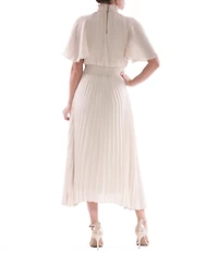 Julia Jordan Mock Neck Pleated Satin Yoryu Blouson Midi Dress