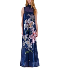 Julia Jordan Mock Neck Printed Organza Maxi Dress