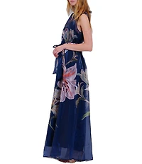Julia Jordan Mock Neck Printed Organza Maxi Dress