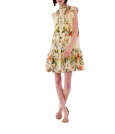 Julia Jordan Mock Neck Ruffle Sleeve Floral Print Shirt Dress