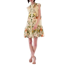Julia Jordan Mock Neck Ruffle Sleeve Floral Print Shirt Dress