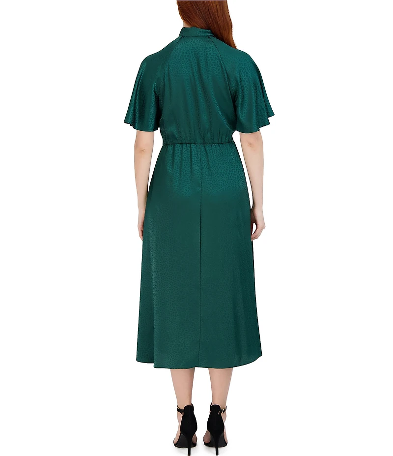 Julia Jordan Neck Tie Short Sleeve Satin Midi Dress