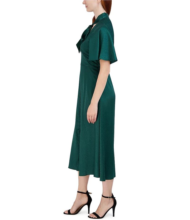 Julia Jordan Neck Tie Short Sleeve Satin Midi Dress