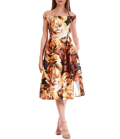 Julia Jordan Off-The-Shoulder Floral Print Midi Dress