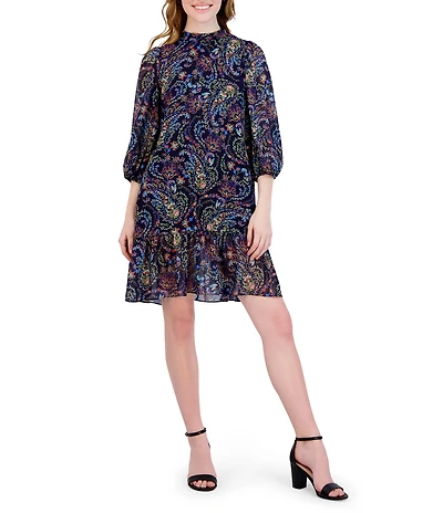 Julia Jordan Paisley Print Long Sleeve Mock Neck Dress
