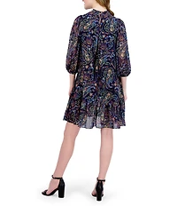 Julia Jordan Paisley Print Long Sleeve Mock Neck Dress