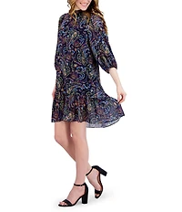 Julia Jordan Paisley Print Long Sleeve Mock Neck Dress