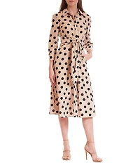 Julia Jordan Polka Dot 3/4 Sleeve Belted Midi Shirt Dress