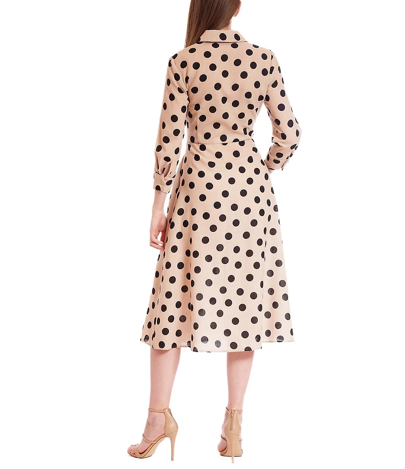 Julia Jordan Polka Dot 3/4 Sleeve Belted Midi Shirt Dress