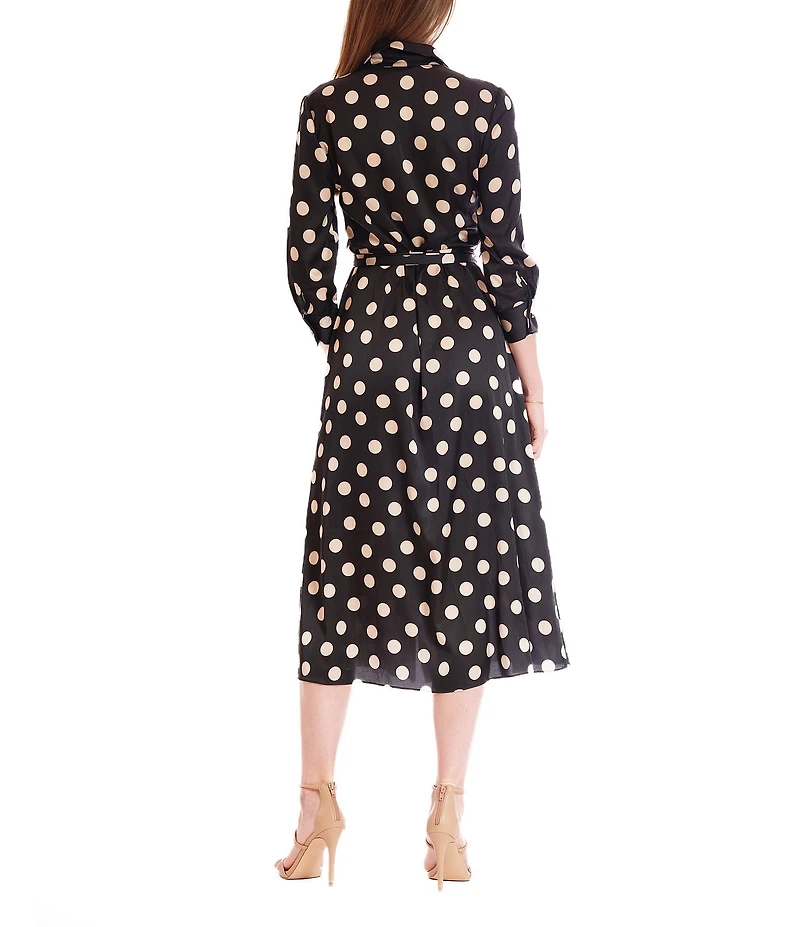 Julia Jordan Polka Dot 3/4 Sleeve Belted Midi Shirt Dress