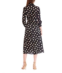 Julia Jordan Polka Dot 3/4 Sleeve Belted Midi Shirt Dress