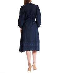 Julia Jordan Poplin Button Front Long Sleeve Midi Dress With Lace Trim